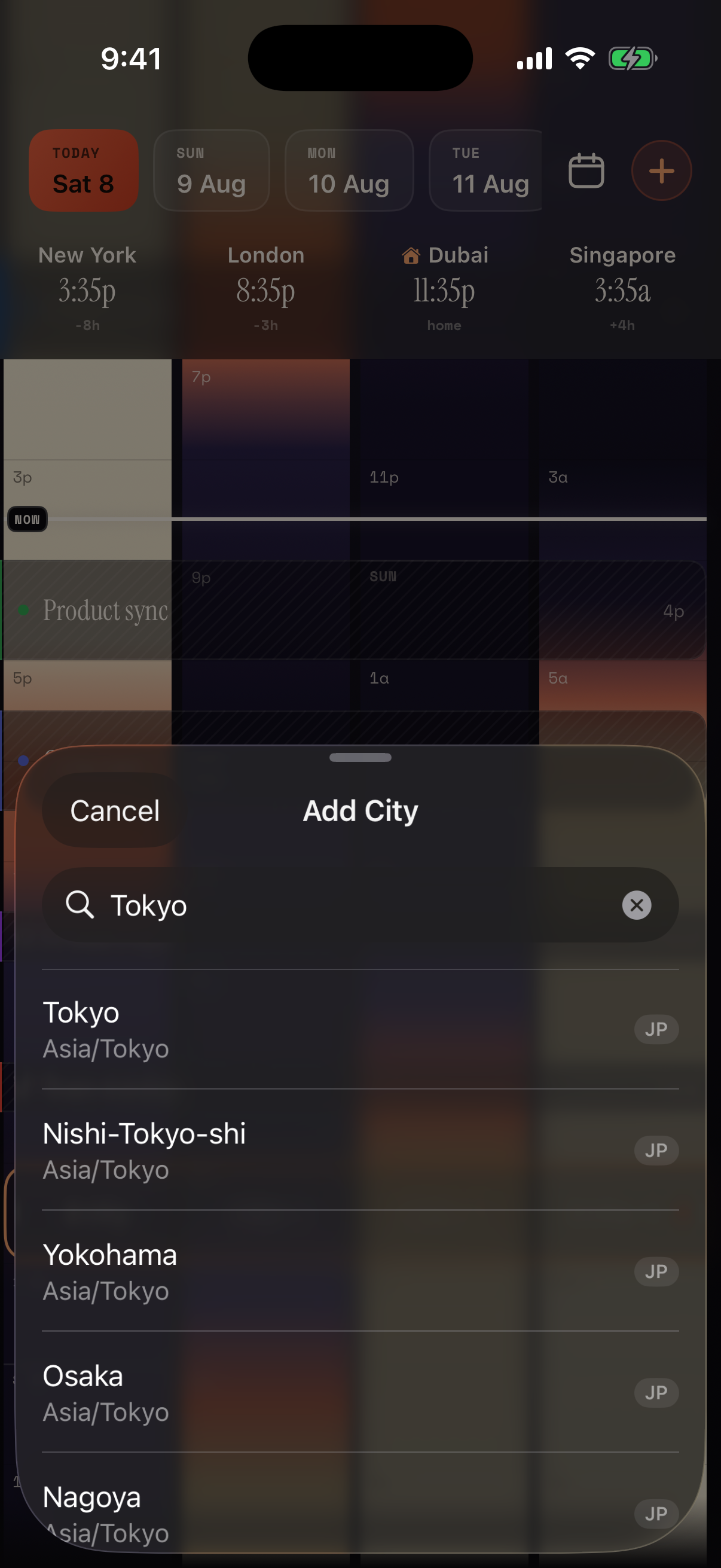 WorldTimeFinder on iPhone adding a new city